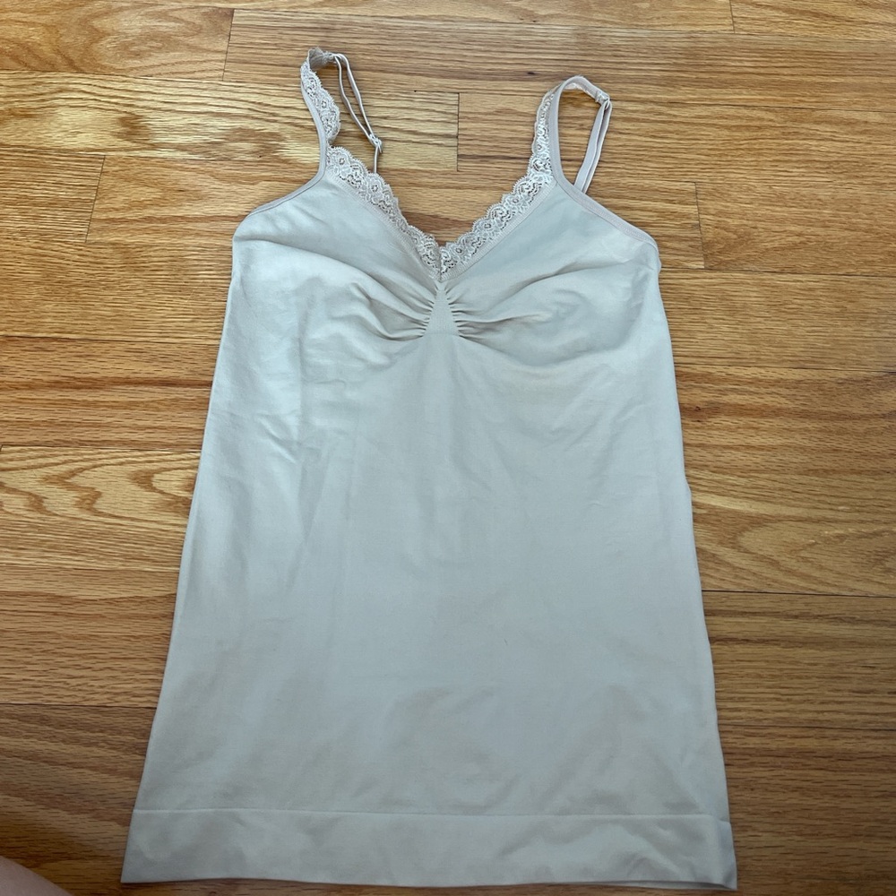 Tan full length tank top with lace